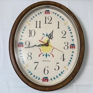 Vintage Westclox Pineapple Oval Wall Clock 46527 Quartz Folk Farmhouse Decor 80s